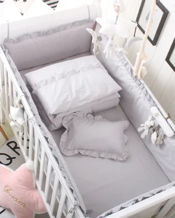 5pcs Set Crib Bumpers +Fitted Bed Sheets Baby Cotton Cot Bumper Children Barrier For Bed Toddler Children's Room Beds Bedding