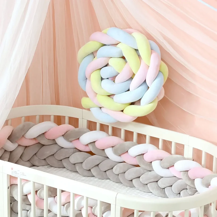1M/3M Baby Bed Bumper Infant Cradle Cot Protector Knotted Braided Handmade Soft Pillow Infant Kids Crib Protector Room Decor