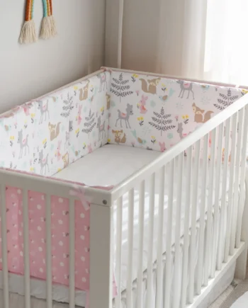 Baby Crib Bumpers Anti Collision Protector Cotton Pink Fox Baby Girls Infant Bedding Bumpers Born Cot Bed Around Protector