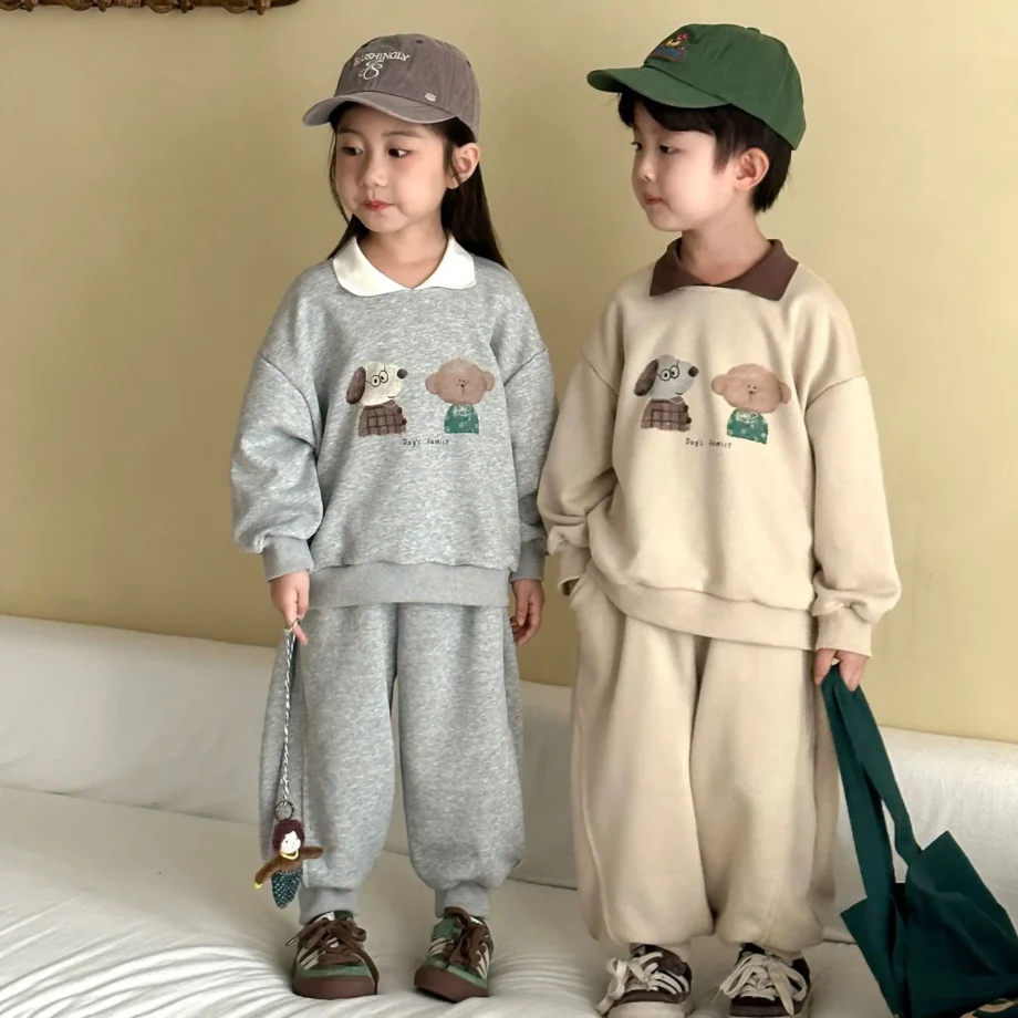 2025 Autumn New Children Long Sleeve Clothes Set Boys Girls Cartoon Sweatshirt + Sweat Pants 2pcs Suit Cotton Kids Sports Suit
