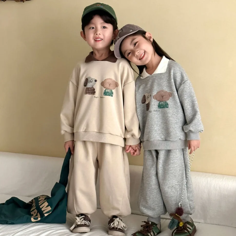 2025 Autumn New Children Long Sleeve Clothes Set Boys Girls Cartoon Sweatshirt + Sweat Pants 2pcs Suit Cotton Kids Sports Suit