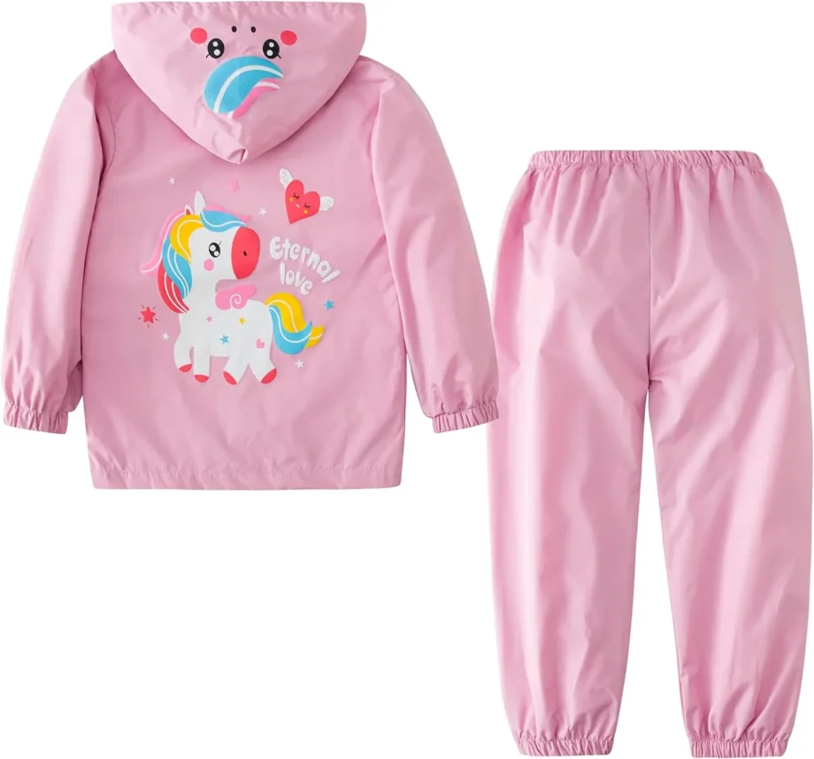 Boys Girls Set autumn and winter Toddler Hood Rain Suit Girls Unicorn Waterproof Coat and pant spcs Sets Kids Clothes 1-5year
