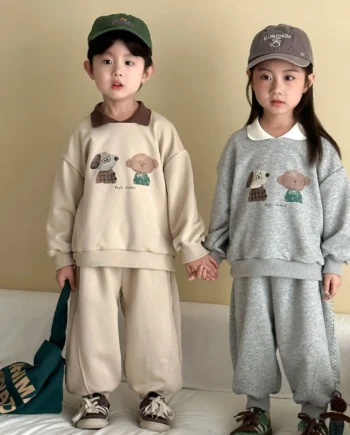 2025 Autumn New Children Long Sleeve Clothes Set Boys Girls Cartoon Sweatshirt + Sweat Pants 2pcs Suit Cotton Kids Sports Suit