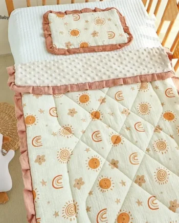 Baby Crib Mattress Pad Washable Bed Cover with Pillow Baby Bed Pad Quilted Mattress Pad and Pillow for Toddler 0-3 Year