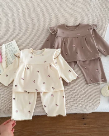 IG Fashion Newborn Clothes Baby Pajamas Boy Girl Cherry Print Long Sleeves Shirt + Pants Sleepwear Two Piece Set 0-2yrs