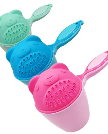 1PC Baby Cartoon Bear Bathing Cup Newborn Kid Shower Shampoo Cup Bailer Baby Kids Shower Water Spoon Bath Wash Cups for 3 Colors