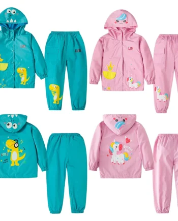 Boys Girls Set autumn and winter Toddler Hood Rain Suit Girls Unicorn Waterproof Coat and pant spcs Sets Kids Clothes 1-5year