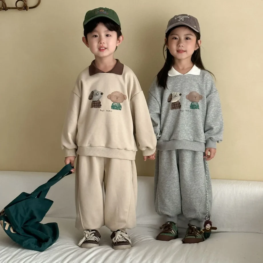 2025 Autumn New Children Long Sleeve Clothes Set Boys Girls Cartoon Sweatshirt + Sweat Pants 2pcs Suit Cotton Kids Sports Suit