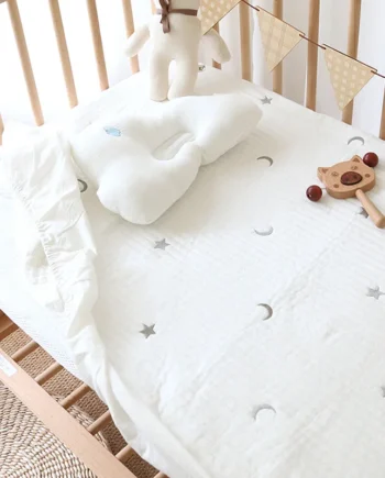 Baby Crib Quilting Seam Fitted Sheets,Lovely Embroidered Cotton Portable Mini Crib Mattress Cover,Quilt Cover for Baby Boy Girl