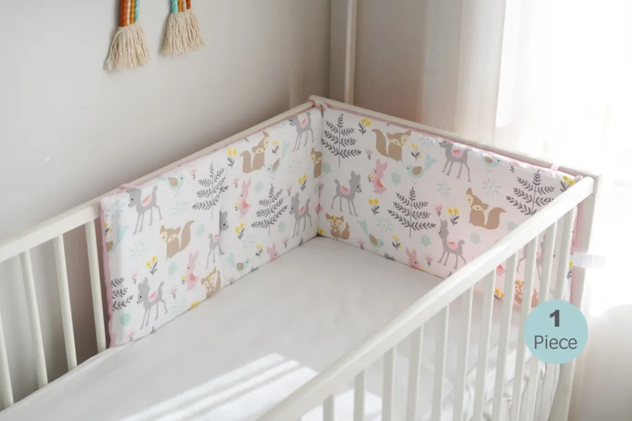 Baby Crib Bumpers Anti Collision Protector Cotton Pink Fox Baby Girls Infant Bedding Bumpers Born Cot Bed Around Protector