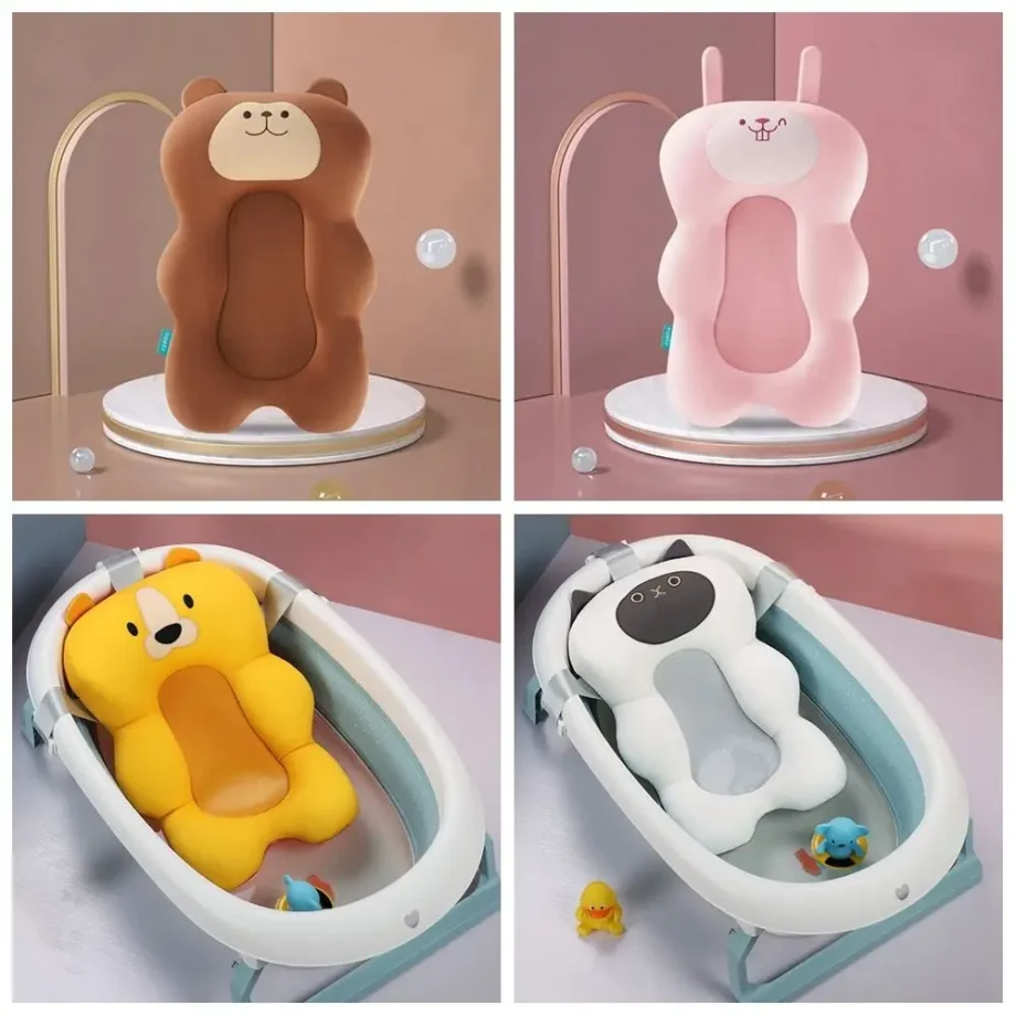 Baby Bath Tub Pad Non-Slip Bathtub Seat Comfortable Newborn Safety Infant Bath Support Shower Cushion Adjustable Soft Pillow